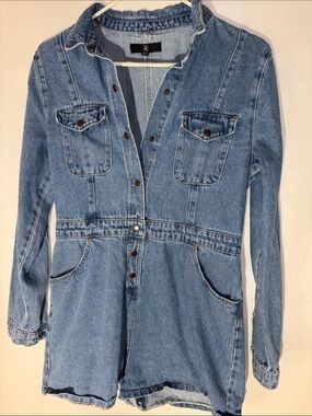 Unk Light Blue Denim Overalls Romper with Snap Front